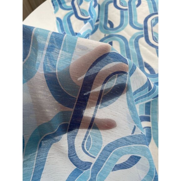 Vintage 1970s curtain, blue and white geometric groovy pattern, single panel - Picture 7 of 10